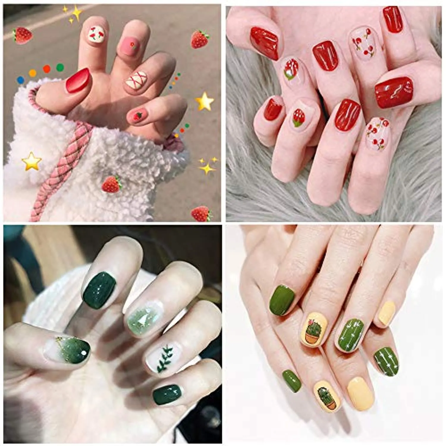 1000  Patterns Nail Art Stickers Decals for Women Kids, Kalolary 3D Self-Adhesive Spring Stickers Flower Fruit Plant Stars Moon Smiling Face for Girls Manicure Salon Gift for Women Girl(12 Sheets)