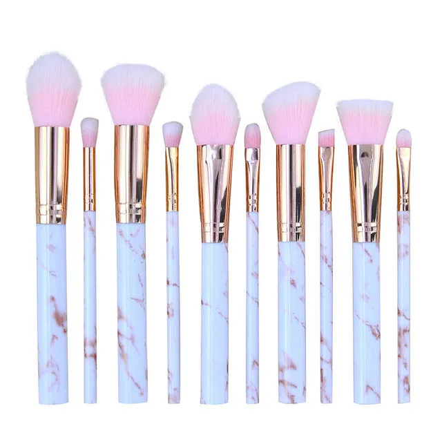 10pcs Premium Marble Texture Synthetic Hair Makeup Brushes Set with Case