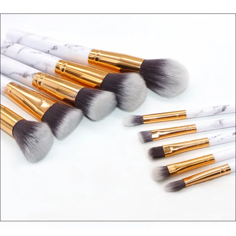 10pcs Premium Marble Texture Synthetic Hair Makeup Brushes Set with Case