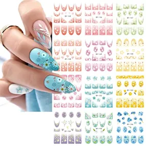 12 Sheets Flower Nail Art Sticker Decals Spring Summer Water Transfer Nail Stickers for Nail Art with Watermark French Tips Designs Nail Decals Watercolor Floral Nail Supplies for Women Girls DIY