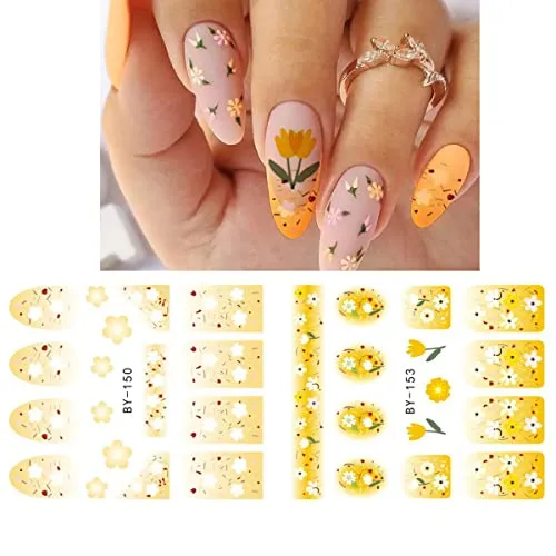 12 Sheets Flower Nail Art Sticker Decals Spring Summer Water Transfer Nail Stickers for Nail Art with Watermark French Tips Designs Nail Decals Watercolor Floral Nail Supplies for Women Girls DIY
