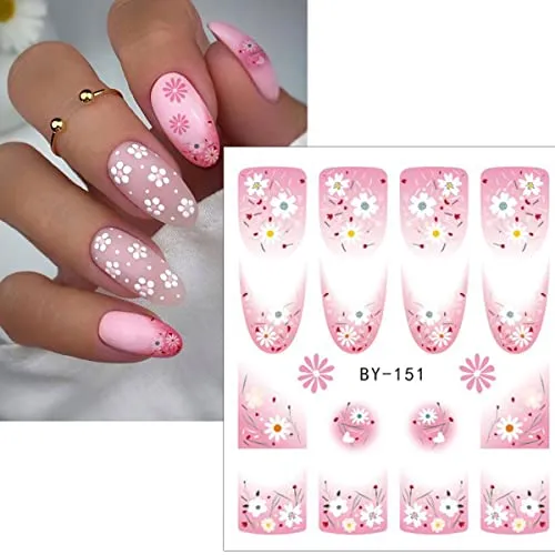 12 Sheets Flower Nail Art Sticker Decals Spring Summer Water Transfer Nail Stickers for Nail Art with Watermark French Tips Designs Nail Decals Watercolor Floral Nail Supplies for Women Girls DIY