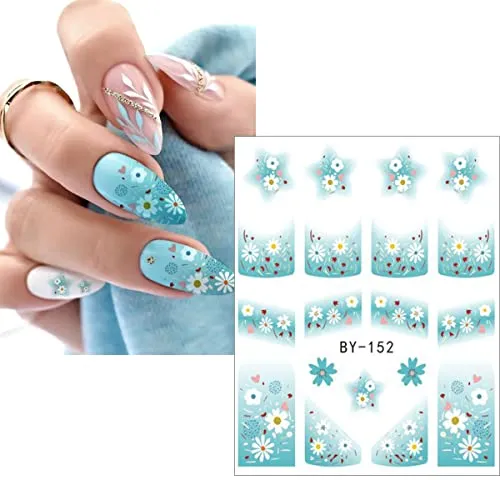 12 Sheets Flower Nail Art Sticker Decals Spring Summer Water Transfer Nail Stickers for Nail Art with Watermark French Tips Designs Nail Decals Watercolor Floral Nail Supplies for Women Girls DIY