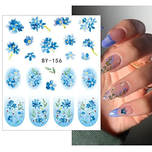 12 Sheets Flower Nail Art Sticker Decals Spring Summer Water Transfer Nail Stickers for Nail Art with Watermark French Tips Designs Nail Decals Watercolor Floral Nail Supplies for Women Girls DIY