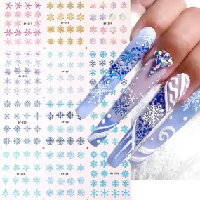 12Pcs Blue Snowflake Nail Stickers Christmas Nail Art Water Decals Gold Snowflakes Watercolor Design Snow Nail Sticker Winter Charm Designer Sliders for New Year Xmas DIY Decoration Nail Art Supplies