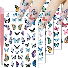 12sheets 3D self-adhesive butterfly nail art decal set colorful butterfly nail art decal nail stickers for girls kids women nail decal accessories for nail design nail supplies DIY decorative nail stickers for nail art