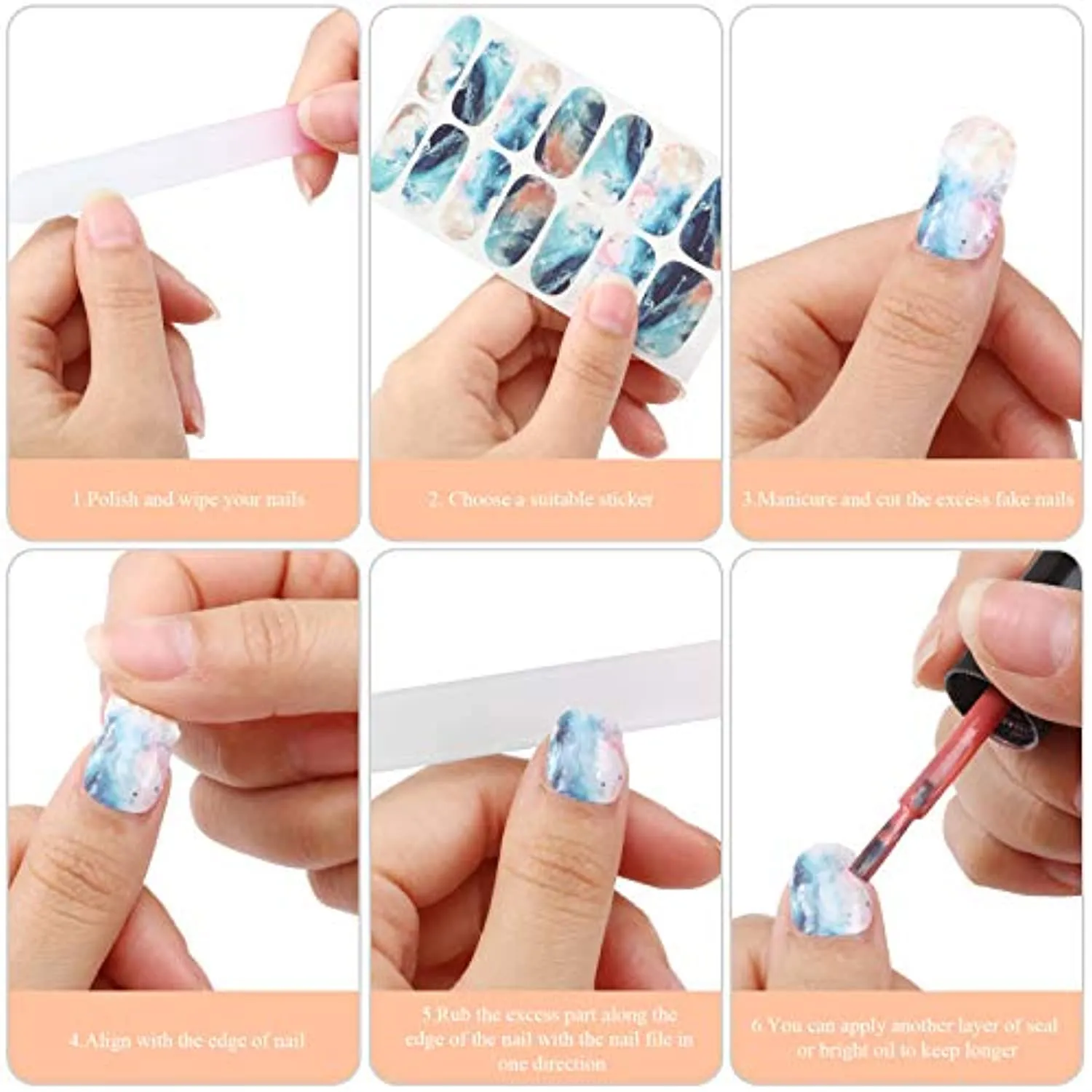 168 Pieces 12 Sheets Gradient Marble Full Nail Stickers Marble Printed Full Wrap Nail Stickers Self-Adhesive Nail Art Decal Strips with Glass Nail File for Women Girls DIY Nail Art (Chic Style)