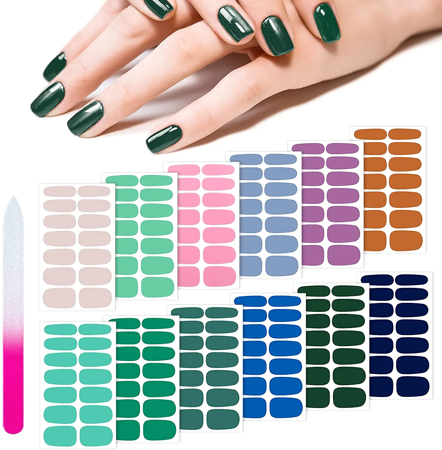 168 Pieces 12 Sheets Gradient Marble Full Nail Stickers Marble Printed Full Wrap Nail Stickers Self-Adhesive Nail Art Decal Strips with Glass Nail File for Women Girls DIY Nail Art (Chic Style)