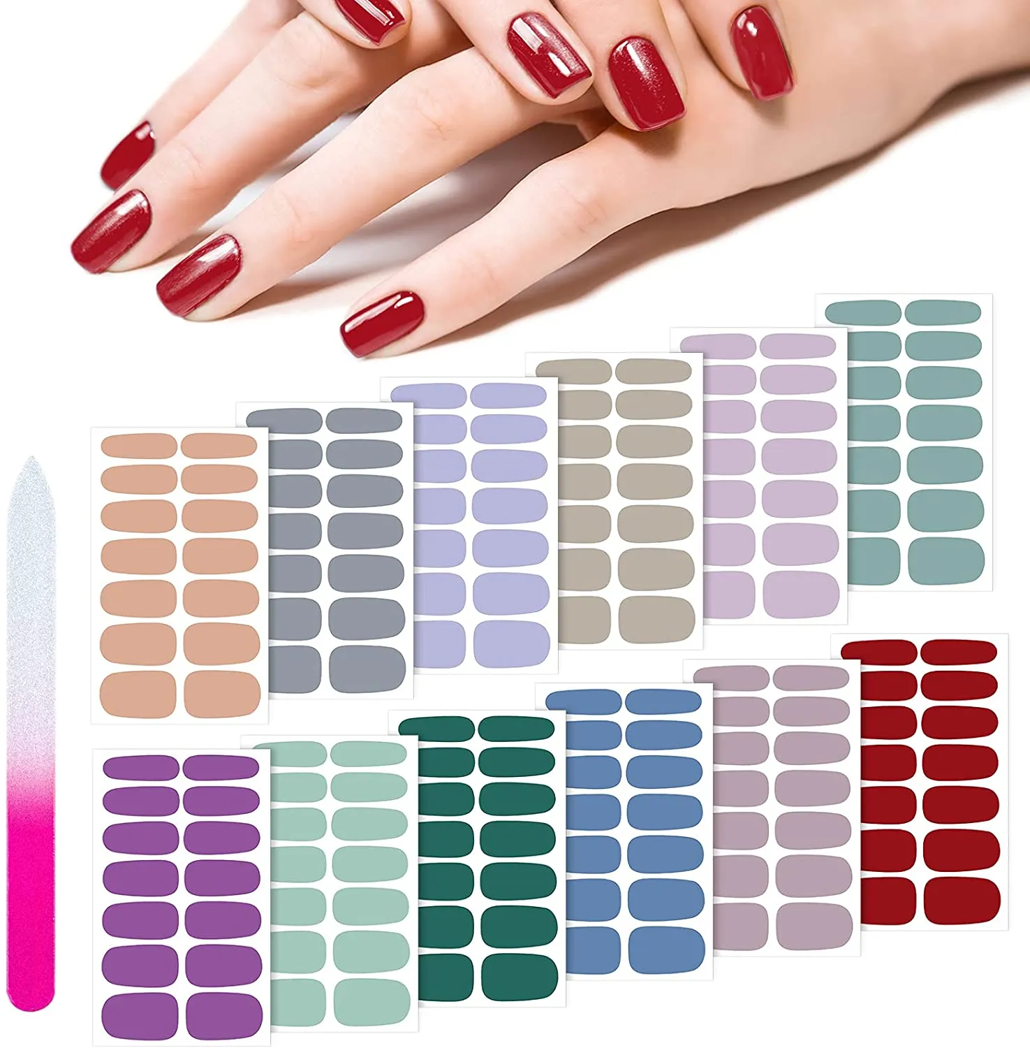 168 Pieces 12 Sheets Gradient Marble Full Nail Stickers Marble Printed Full Wrap Nail Stickers Self-Adhesive Nail Art Decal Strips with Glass Nail File for Women Girls DIY Nail Art (Chic Style)