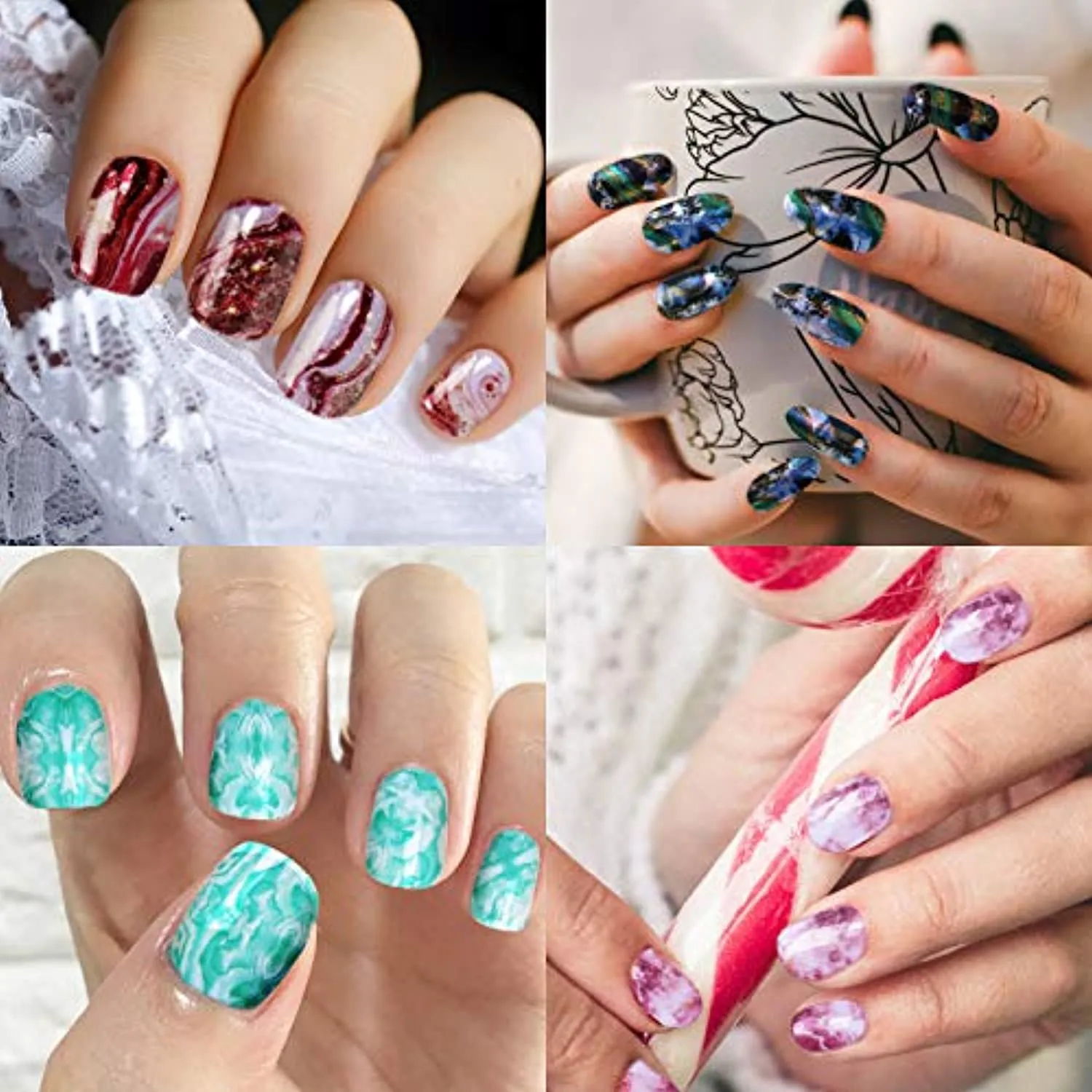 168 Pieces 12 Sheets Gradient Marble Full Nail Stickers Marble Printed Full Wrap Nail Stickers Self-Adhesive Nail Art Decal Strips with Glass Nail File for Women Girls DIY Nail Art (Chic Style)