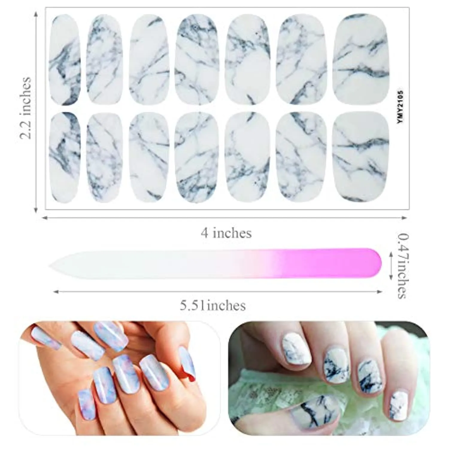 168 Pieces 12 Sheets Gradient Marble Full Nail Stickers Marble Printed Full Wrap Nail Stickers Self-Adhesive Nail Art Decal Strips with Glass Nail File for Women Girls DIY Nail Art (Chic Style)