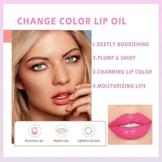 2 Pcs Magic Color Changing Lip Oil, Lip Glow Oil Lip Gloss Set