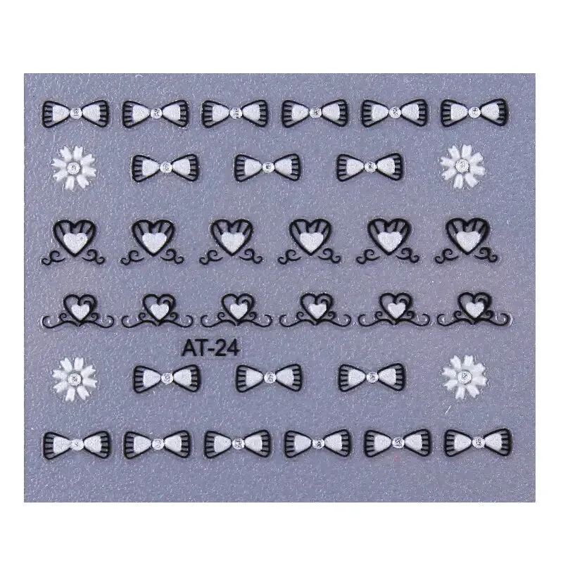 30 Pcs 3D Manicure Bow Sticker Nail Decals Beautiful 3D Small Fresh White Flower Ultra-thin Self-adhesive Nail Decals