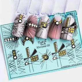 3D Abstract Modern Art Gold and Black Full Nail Design Wrap Egyptian Princess