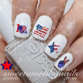 4th Of July Nail Art I Love USA American Flag Star Nail Water Decals