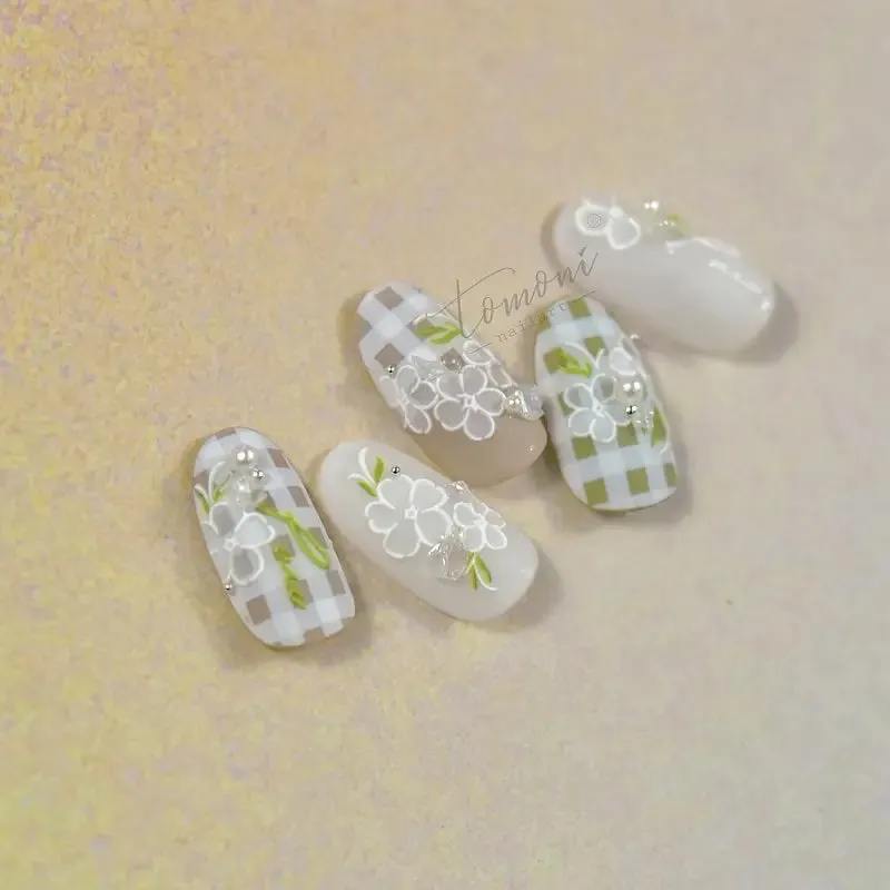 5D Flowers Nail Art Stickers | Self-Adhesive Nail Decals Relief Holographic Nail Manicure Decoration For Women Girls | White