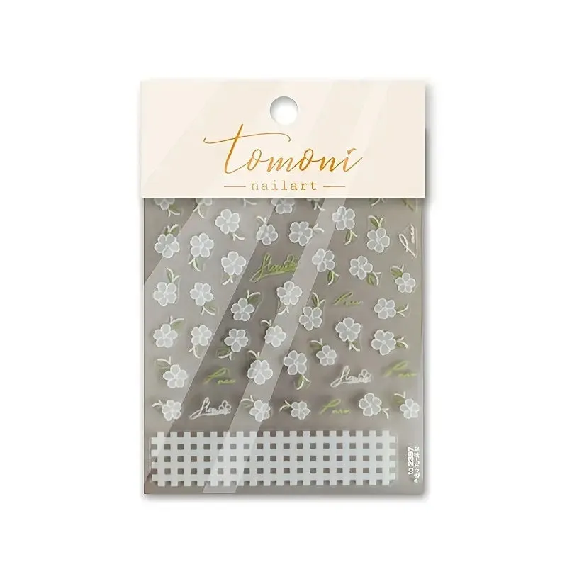 5D Flowers Nail Art Stickers | Self-Adhesive Nail Decals Relief Holographic Nail Manicure Decoration For Women Girls | White