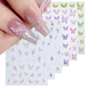 5D Glitter Butterfly Nail Art Stickers Purple Aurora Shell Nail Decals Self Adhesive Spring Butterflies Stickers for Nails Design Transfer Butterfly Charms DIY Manicure Nail Art Decoration for Women
