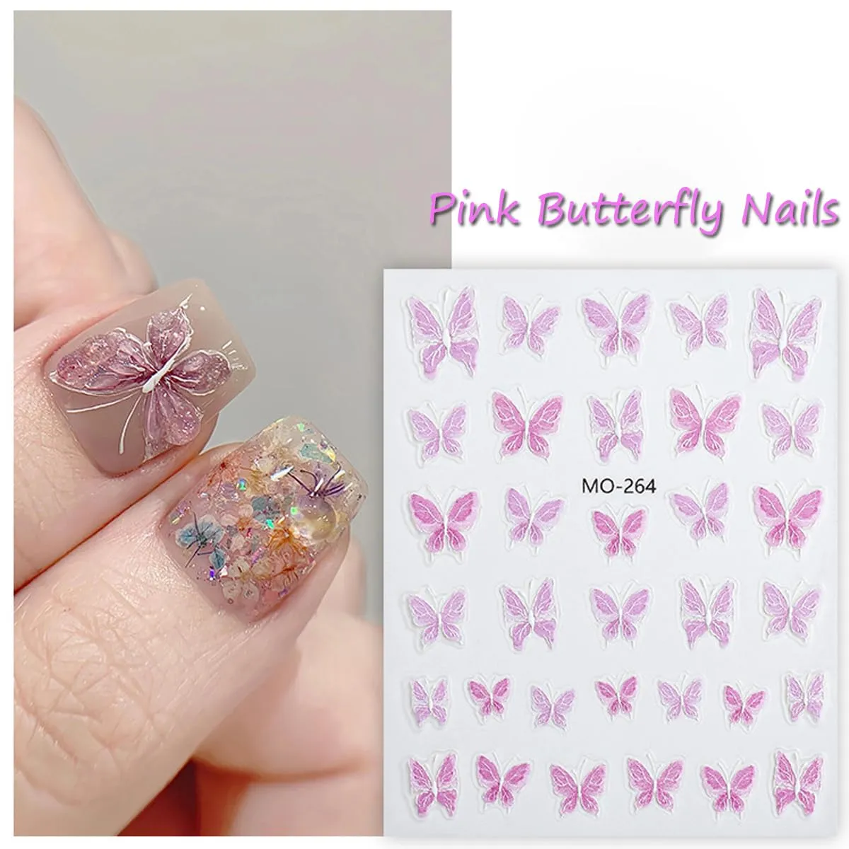 5D Glitter Butterfly Nail Art Stickers Purple Aurora Shell Nail Decals Self Adhesive Spring Butterflies Stickers for Nails Design Transfer Butterfly Charms DIY Manicure Nail Art Decoration for Women