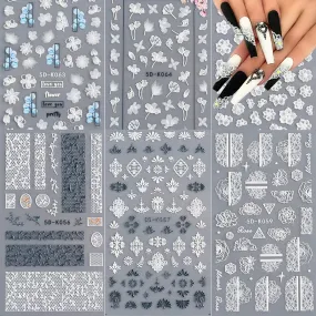 5D Nail Art Stickers Lace Flower Nail Decals Stereoscopic Embossed Designer Nail Stickers Self-Adhesive Nail Art Supplies Sliders 3D Nail Designs for Women Girls Acrylic Nails Decorations (6 Sheets)