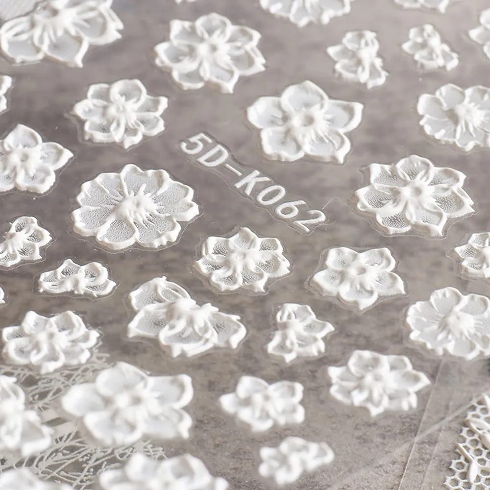 5D Nail Art Stickers Lace Flower Nail Decals Stereoscopic Embossed Designer Nail Stickers Self-Adhesive Nail Art Supplies Sliders 3D Nail Designs for Women Girls Acrylic Nails Decorations (6 Sheets)