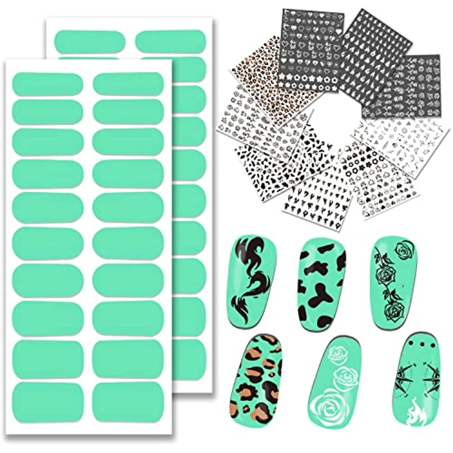 9 Sheets Designer Nail Stickers Decals for Nail Art, 40 Pieces Nail Polish Strips Full Nail Wraps for Women & Little Girls, Self-Adhesive with Tool, Light Cyan