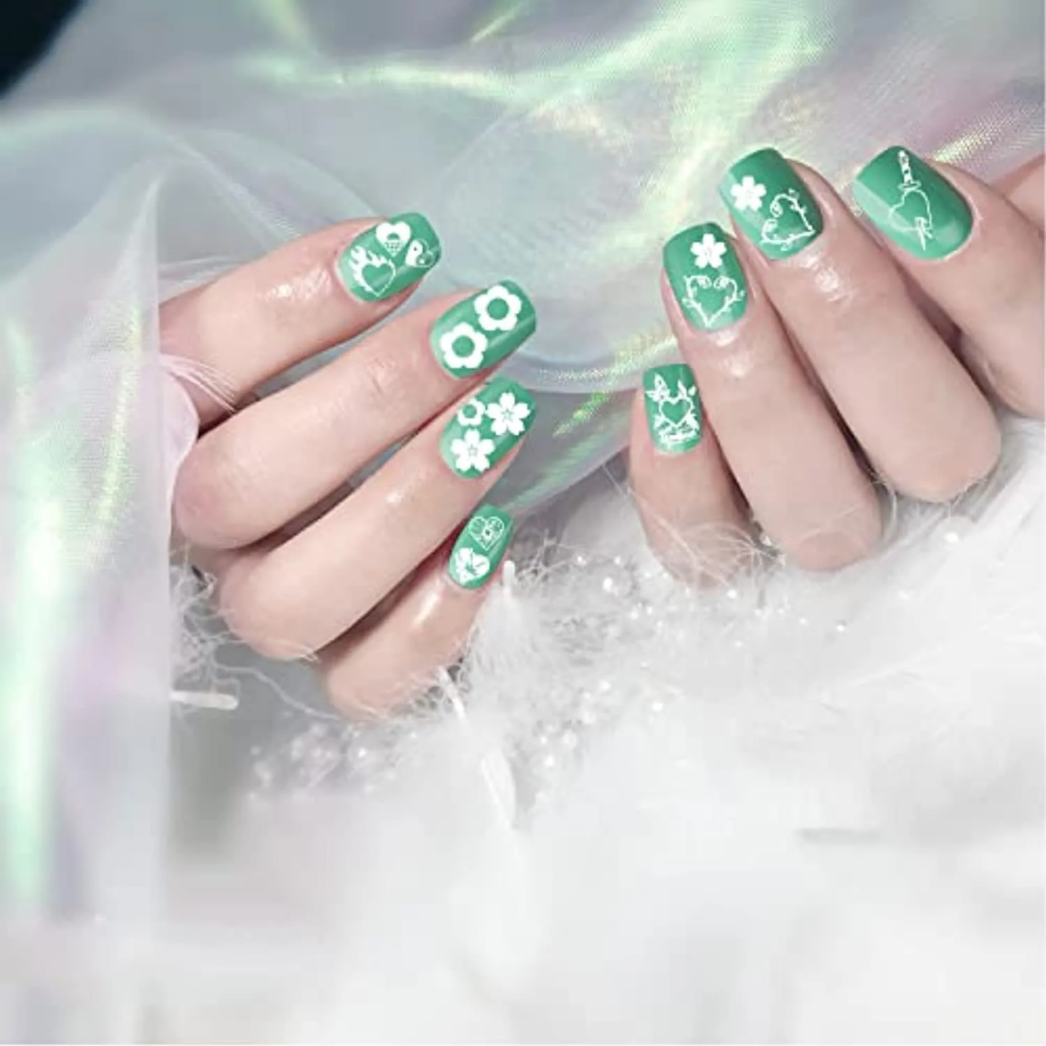 9 Sheets Designer Nail Stickers Decals for Nail Art, 40 Pieces Nail Polish Strips Full Nail Wraps for Women & Little Girls, Self-Adhesive with Tool, Light Cyan