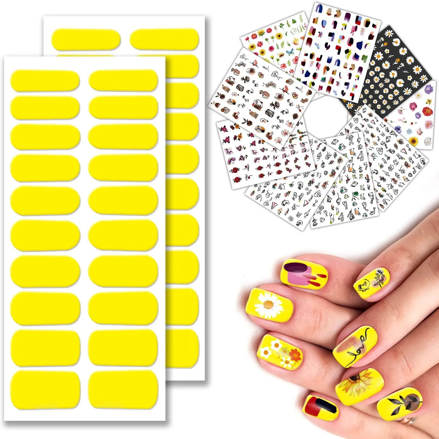 9 Sheets Designer Nail Stickers Decals for Nail Art, 40 Pieces Nail Polish Strips Full Nail Wraps for Women & Little Girls, Self-Adhesive with Tool, Light Cyan