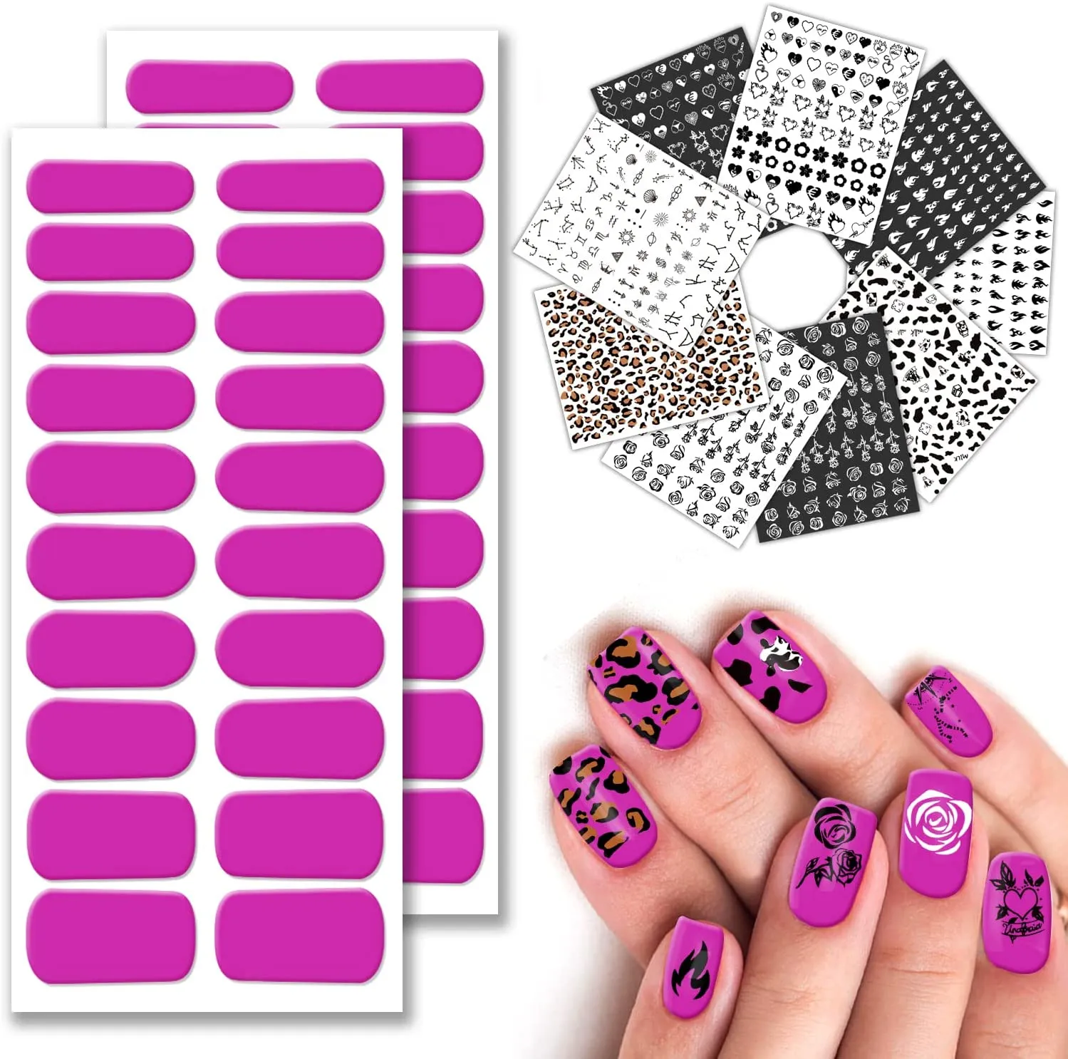 9 Sheets Designer Nail Stickers Decals for Nail Art, 40 Pieces Nail Polish Strips Full Nail Wraps for Women & Little Girls, Self-Adhesive with Tool, Light Cyan