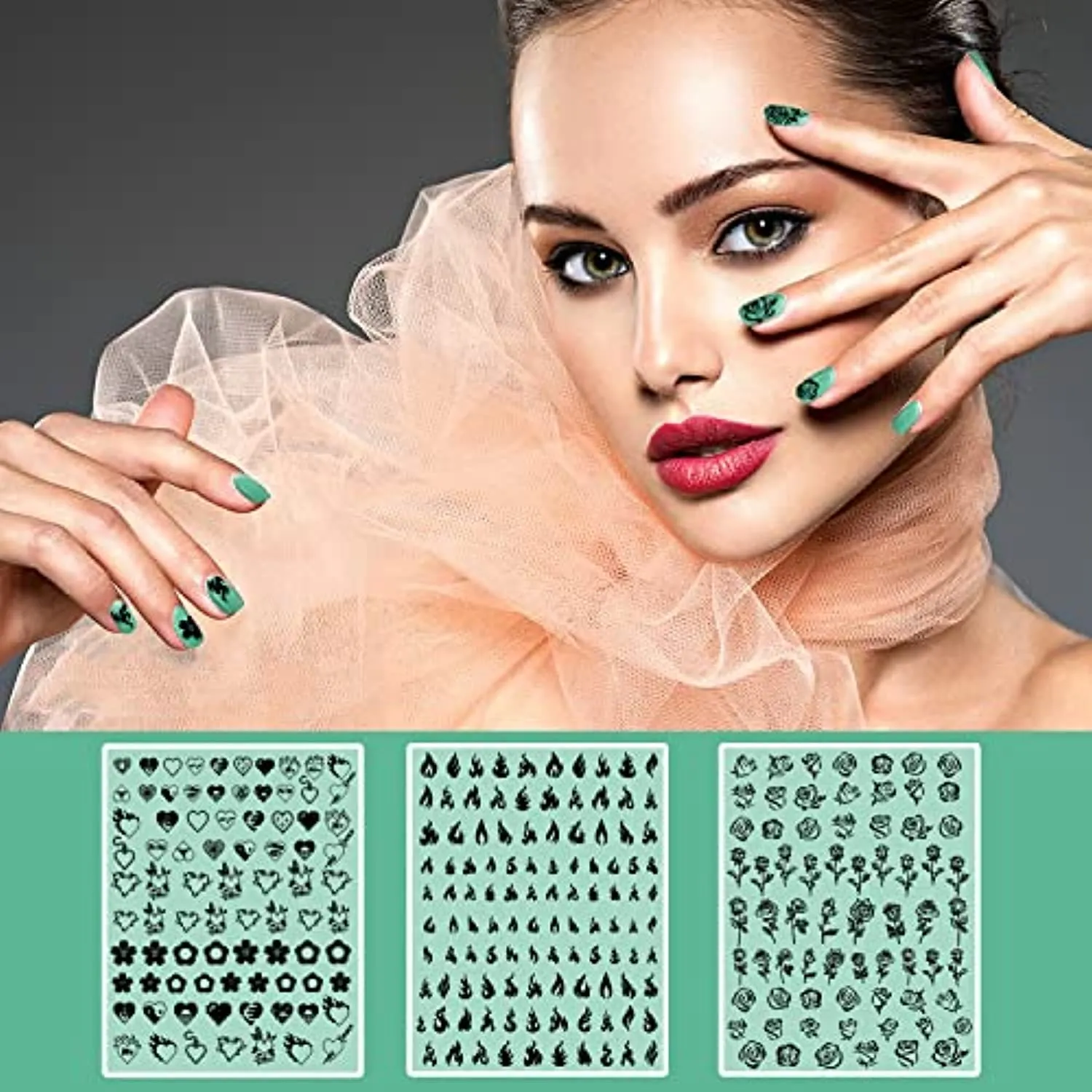 9 Sheets Designer Nail Stickers Decals for Nail Art, 40 Pieces Nail Polish Strips Full Nail Wraps for Women & Little Girls, Self-Adhesive with Tool, Light Cyan