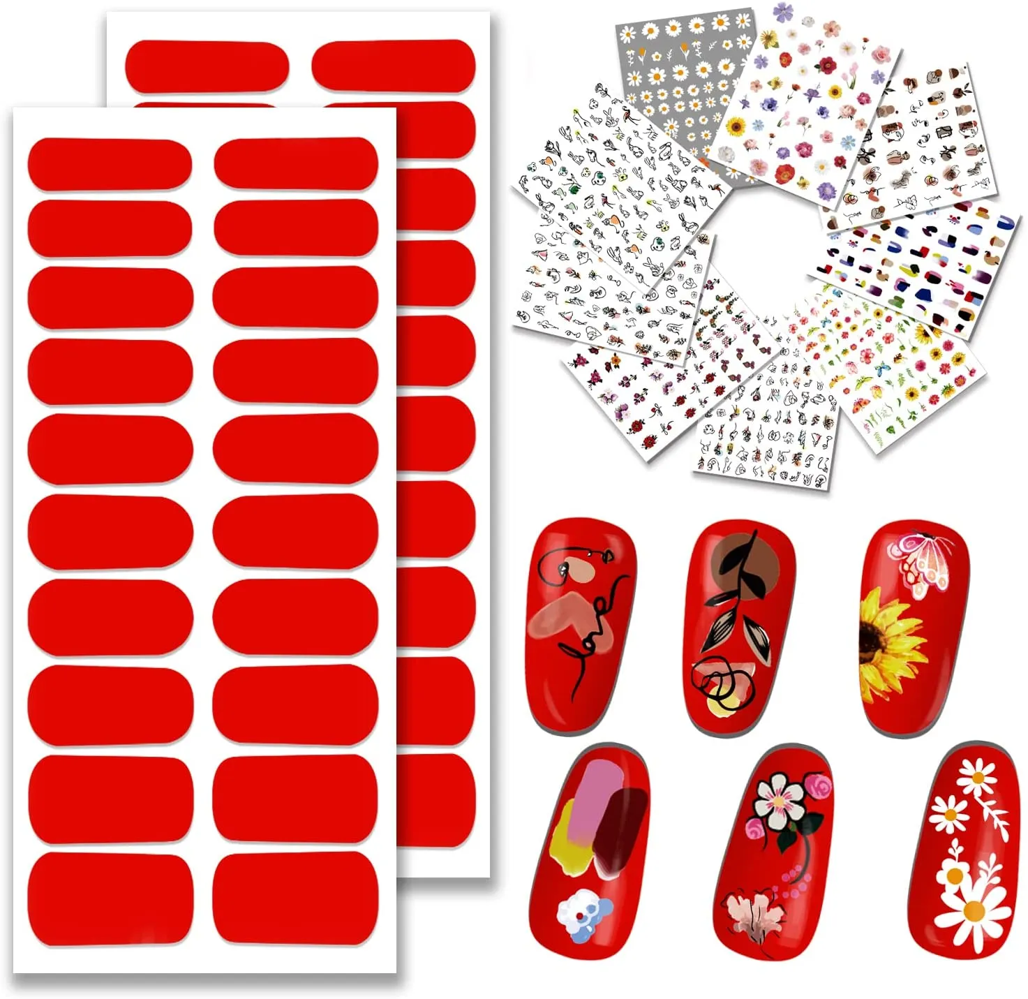 9 Sheets Designer Nail Stickers Decals for Nail Art, 40 Pieces Nail Polish Strips Full Nail Wraps for Women & Little Girls, Self-Adhesive with Tool, Light Cyan