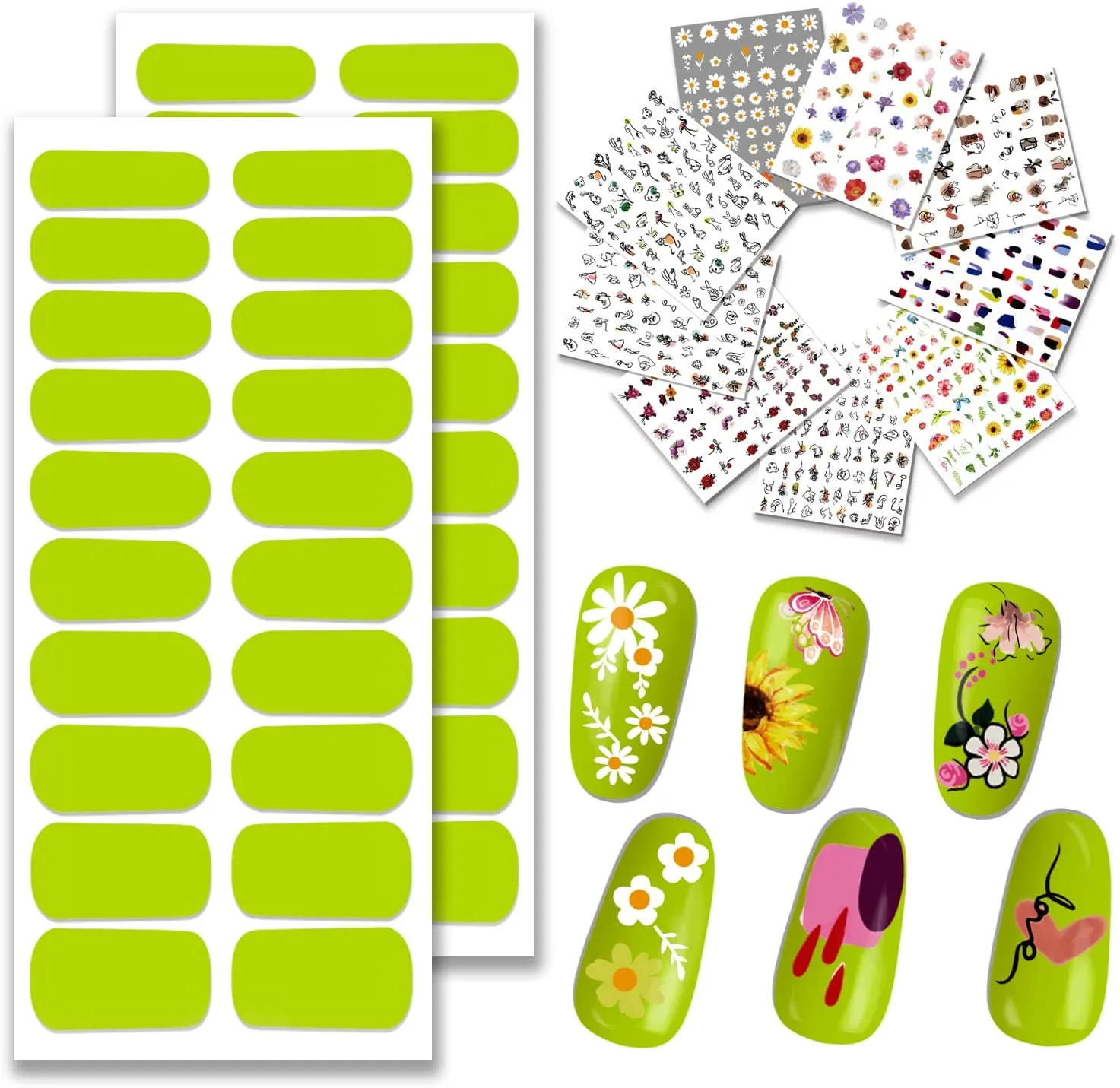 9 Sheets Designer Nail Stickers Decals for Nail Art, 40 Pieces Nail Polish Strips Full Nail Wraps for Women & Little Girls, Self-Adhesive with Tool, Light Cyan
