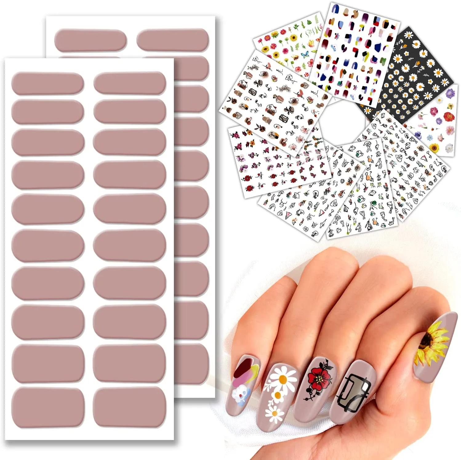 9 Sheets Designer Nail Stickers Decals for Nail Art, 40 Pieces Nail Polish Strips Full Nail Wraps for Women & Little Girls, Self-Adhesive with Tool, Light Cyan