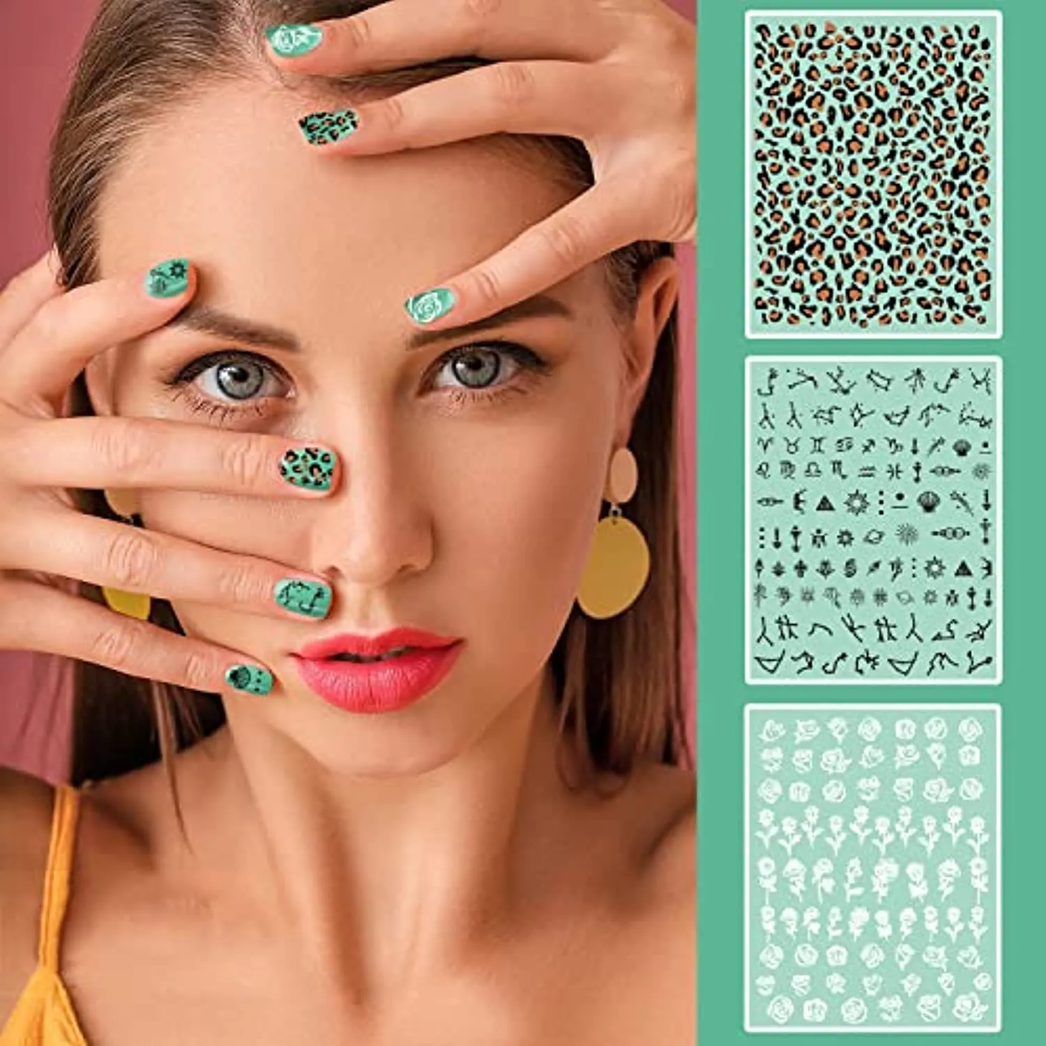 9 Sheets Designer Nail Stickers Decals for Nail Art, 40 Pieces Nail Polish Strips Full Nail Wraps for Women & Little Girls, Self-Adhesive with Tool, Light Cyan
