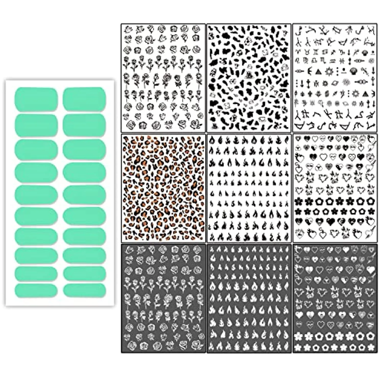 9 Sheets Designer Nail Stickers Decals for Nail Art, 40 Pieces Nail Polish Strips Full Nail Wraps for Women & Little Girls, Self-Adhesive with Tool, Light Cyan