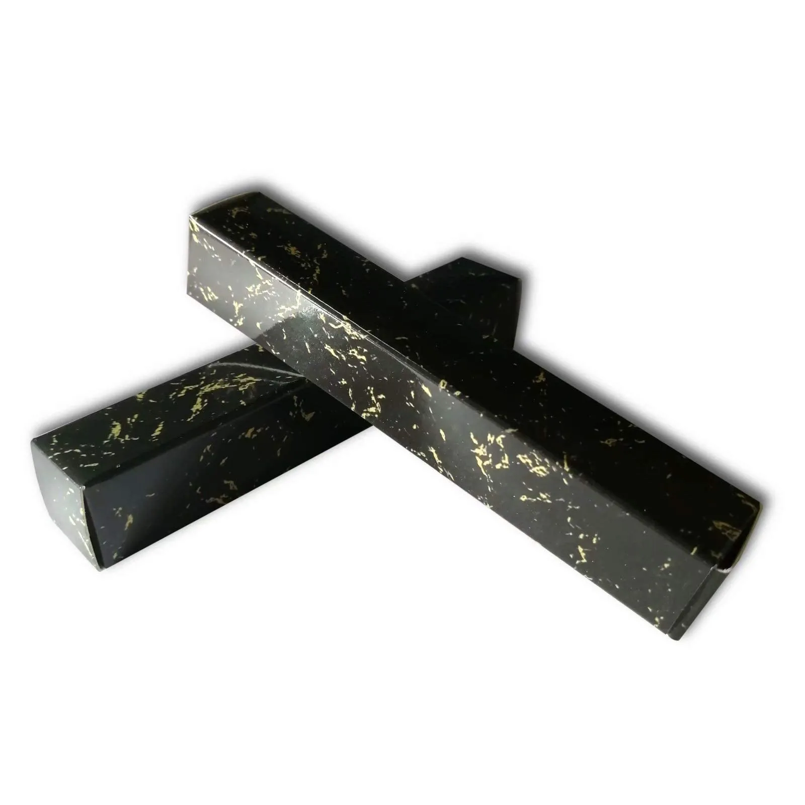 ANZKA 50 Pcs Empty Lip Gloss Boxes 12x2x2cm Mascara Wand Tube Packaging Black Marbling Long Lipgloss Paper Case Lip Balm Glaze Gift Organizer Foldable DIY Make-up Sample Wrapping Storage