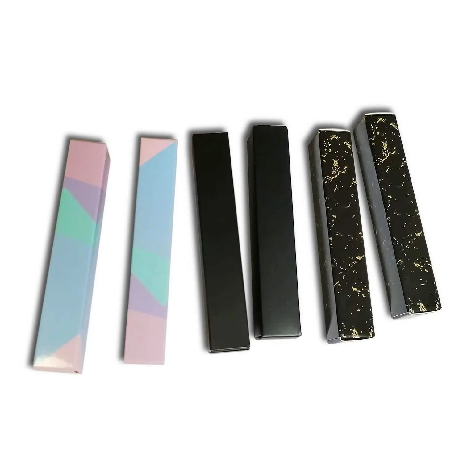 ANZKA 50 Pcs Empty Lip Gloss Boxes 12x2x2cm Mascara Wand Tube Packaging Black Marbling Long Lipgloss Paper Case Lip Balm Glaze Gift Organizer Foldable DIY Make-up Sample Wrapping Storage