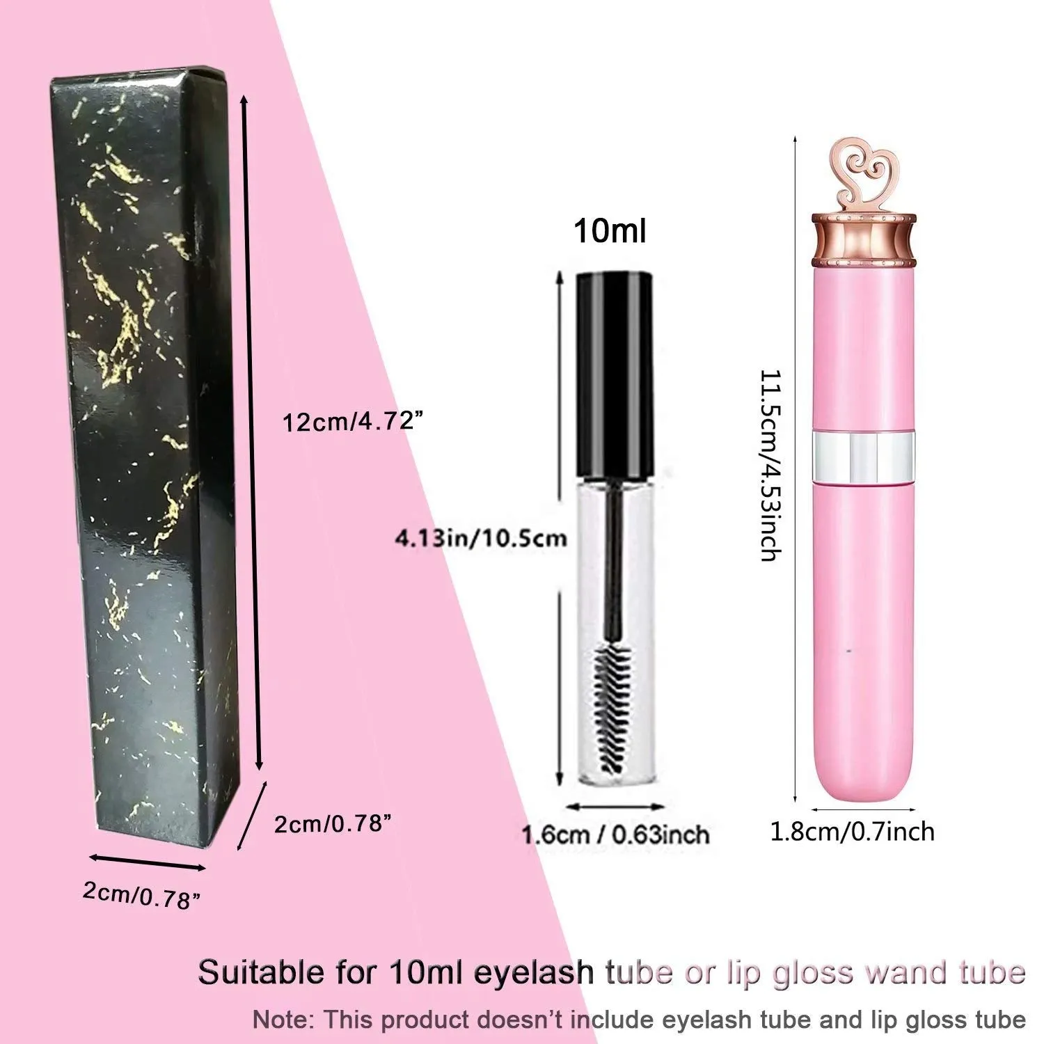 ANZKA 50 Pcs Empty Lip Gloss Boxes 12x2x2cm Mascara Wand Tube Packaging Black Marbling Long Lipgloss Paper Case Lip Balm Glaze Gift Organizer Foldable DIY Make-up Sample Wrapping Storage