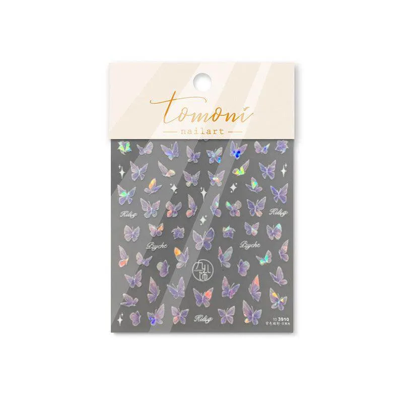 Auroral Shell Light Butterfly Nail Art Stickers Adhesive Embossed Black Butterfly Sticker Decals to3910