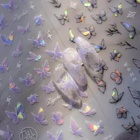 Auroral Shell Light Butterfly Nail Art Stickers Adhesive Embossed Black Butterfly Sticker Decals to3910