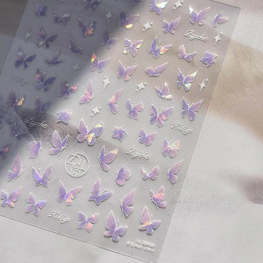 Auroral Shell Light Butterfly Nail Art Stickers Adhesive Embossed Black Butterfly Sticker Decals to3910