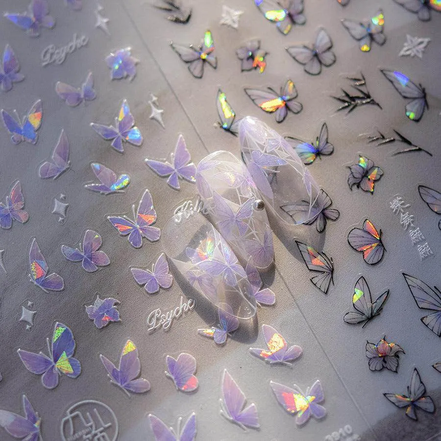 Auroral Shell Light Butterfly Nail Art Stickers Adhesive Embossed Black Butterfly Sticker Decals to3910