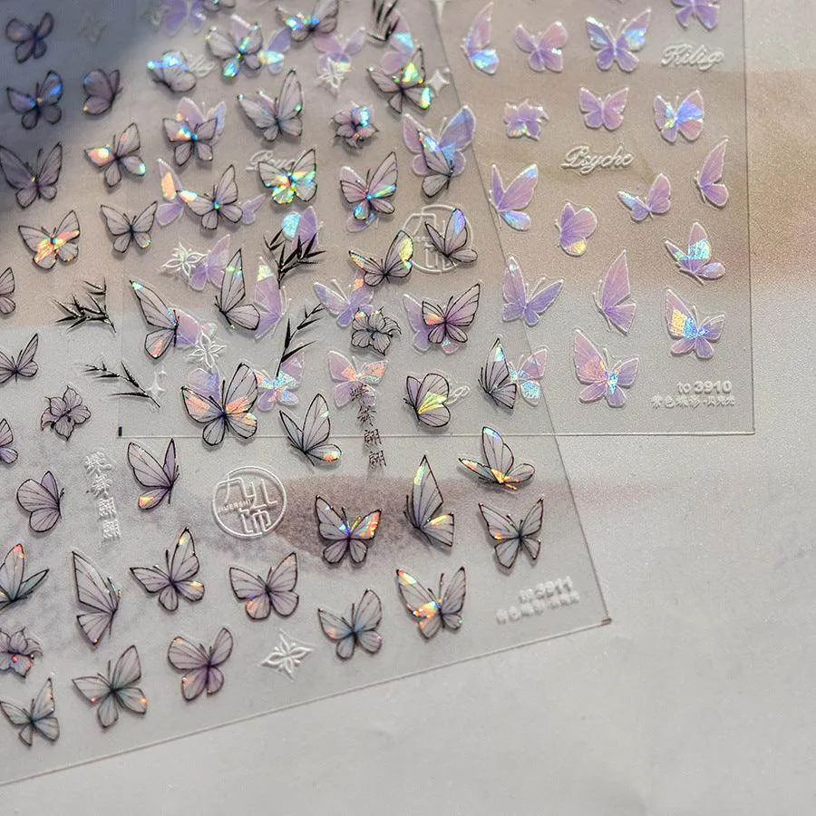 Auroral Shell Light Butterfly Nail Art Stickers Adhesive Embossed Black Butterfly Sticker Decals to3910