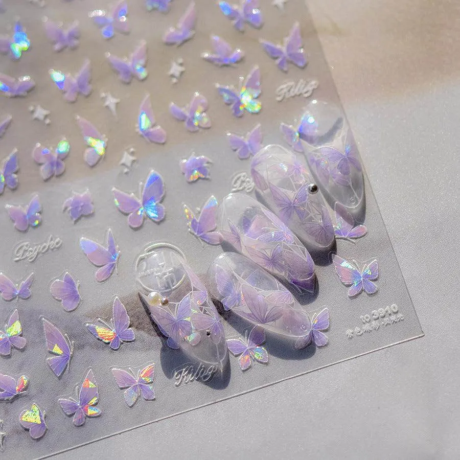 Auroral Shell Light Butterfly Nail Art Stickers Adhesive Embossed Black Butterfly Sticker Decals to3910