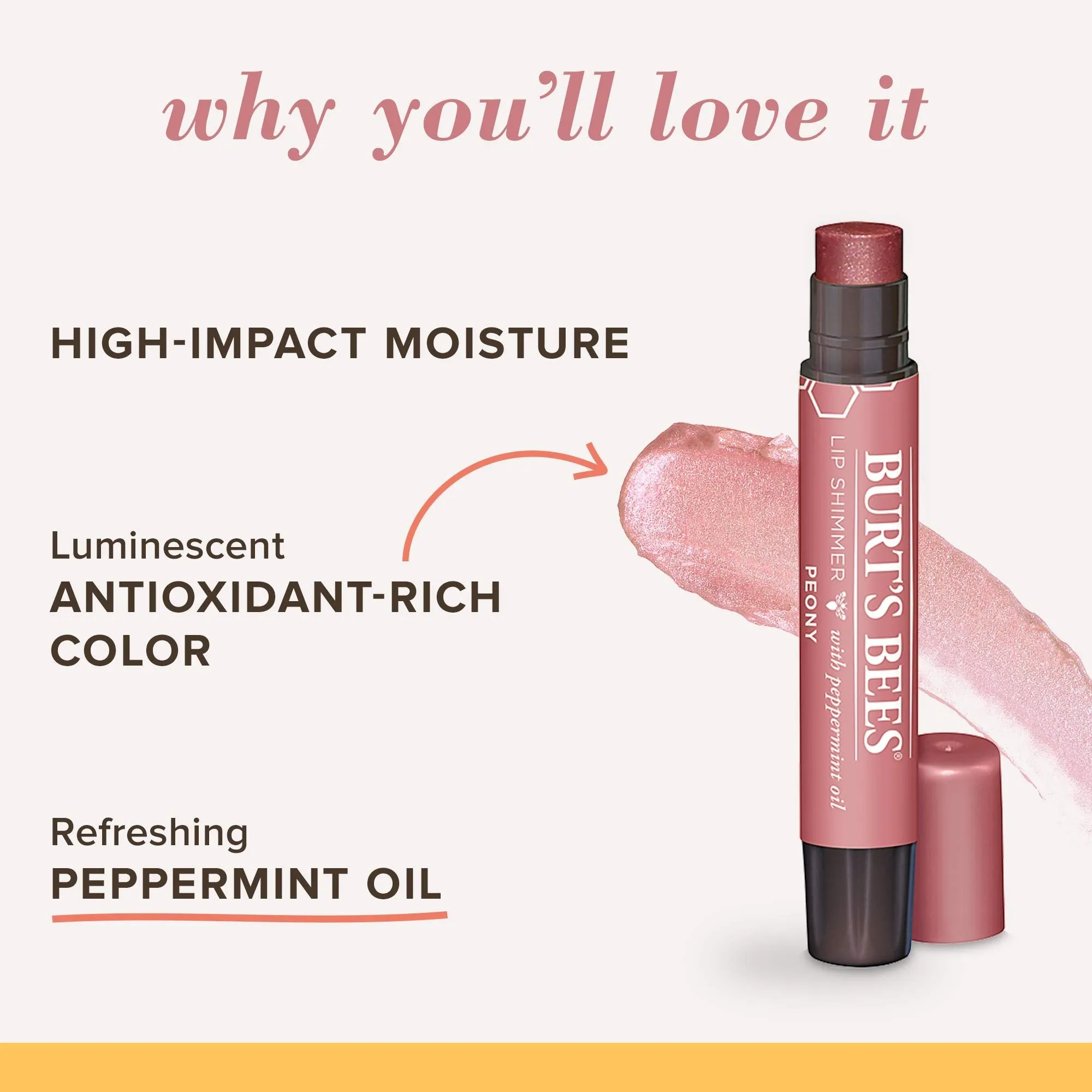 Burt's Bees, Lip Shimmer Peony, 0.09 Ounce