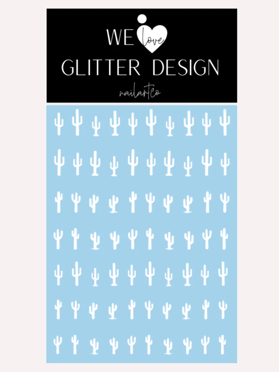 Cactus Nail Decal | White