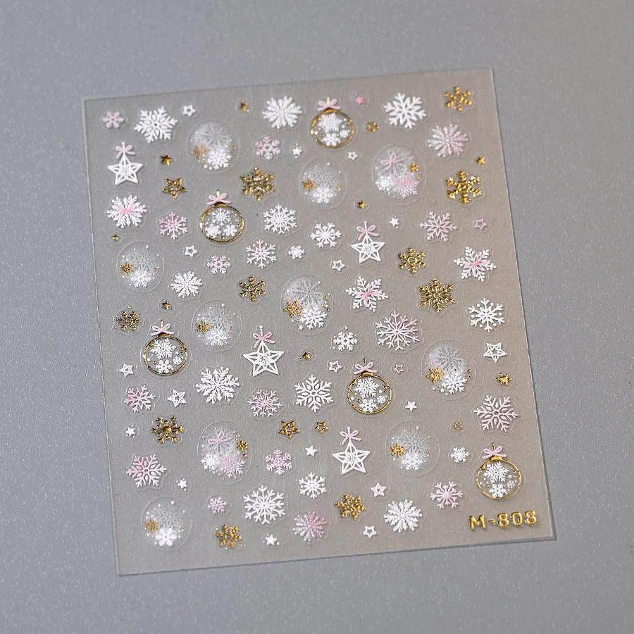 Crystal Snow Ball Nail Art Stickers Adhesive Winter Christmas Embossed Sticker Decals M808