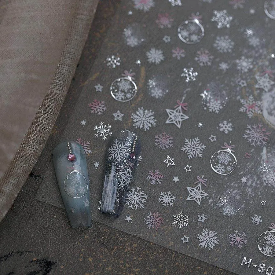 Crystal Snow Ball Nail Art Stickers Adhesive Winter Christmas Embossed Sticker Decals M808