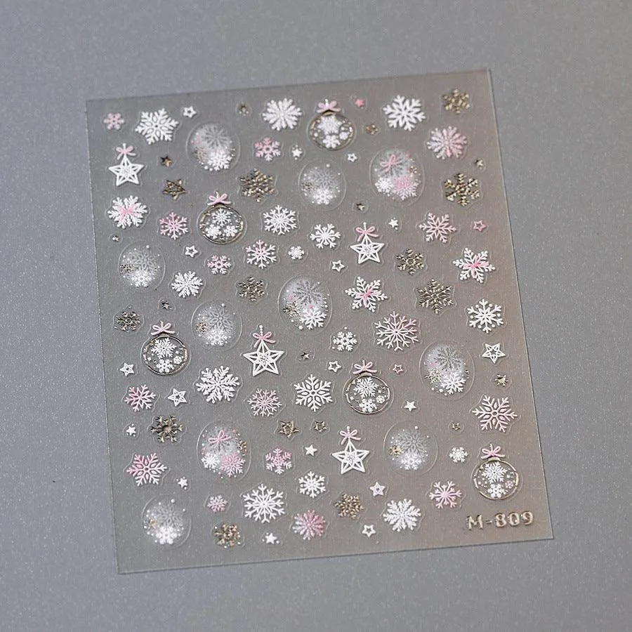 Crystal Snow Ball Nail Art Stickers Adhesive Winter Christmas Embossed Sticker Decals M808