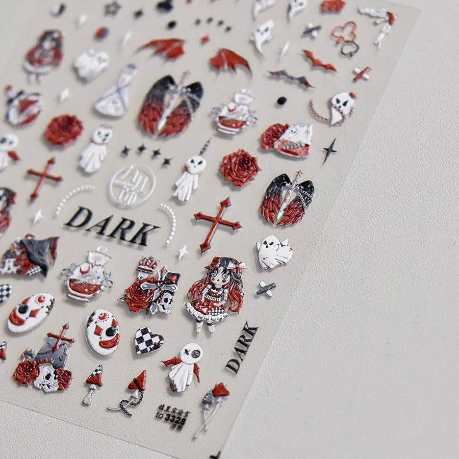 Dark Joker Nail Art Stickers Adhesive Embossed Ghost Style Sticker Decals to3328